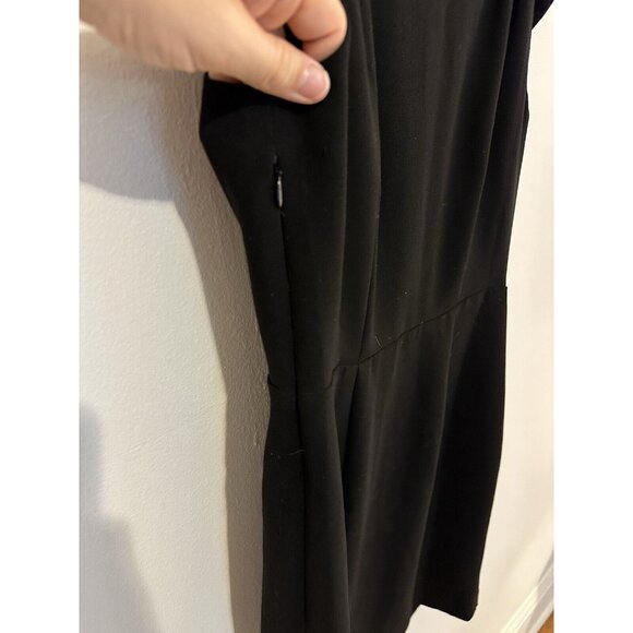 EUC Ann Taylor Black Dress Size 4P Petites Loft Bow Shoulder V Neck Pleated  $98 - Picture 7 of 9